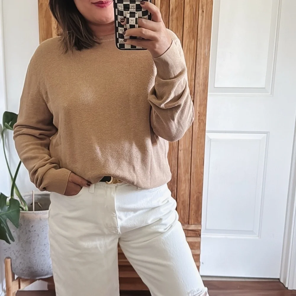 J CREW 100% Cotton Lightweight Knitted Tan Sweater. Size M